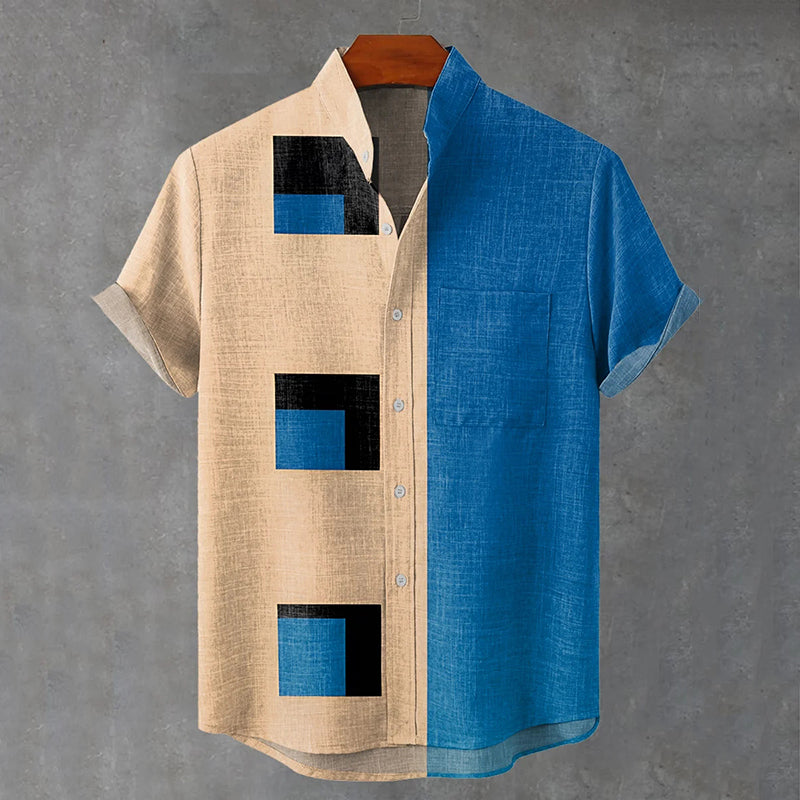 Men's Abstract Art Geometry Print Art Casual Short Sleeve Shirts artswardrobe