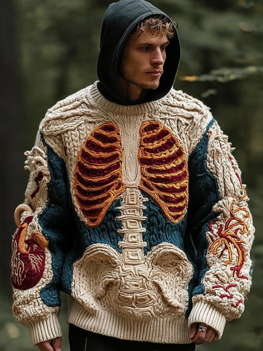 Men's Halloween Human Anatomy Art Multi-color Round Neck Sweater artswardrobe