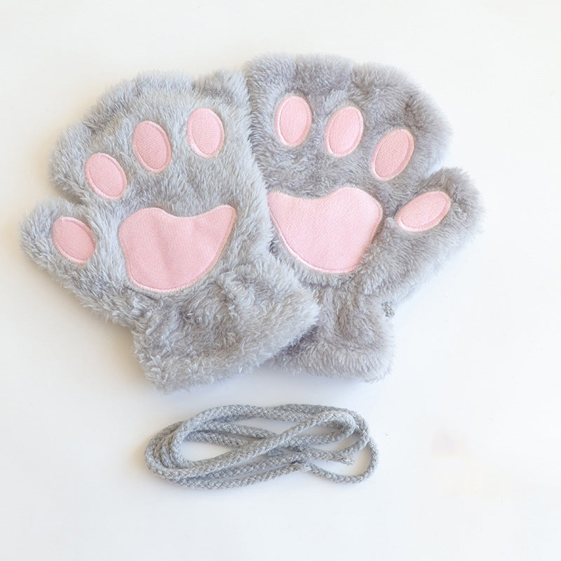 Comstylish Cute Cat Paw Half-finger Plush Gloves