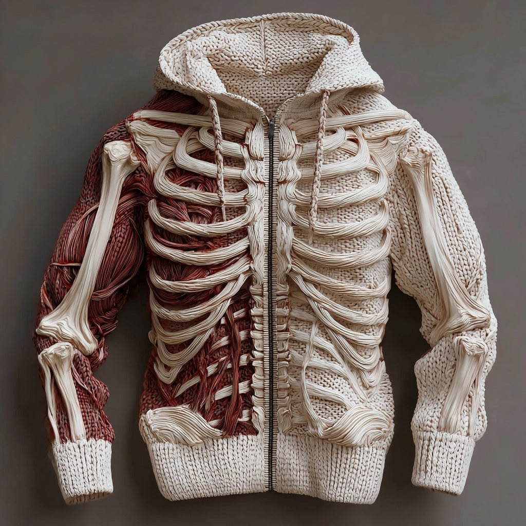 Men's Retro Contrast Skull Art Comfort Zip Hooded Sweater artswardrobe