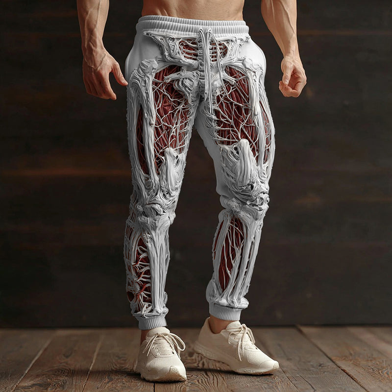 Men's Vintage Halloween Skeleton Art Sweatpants artswardrobe
