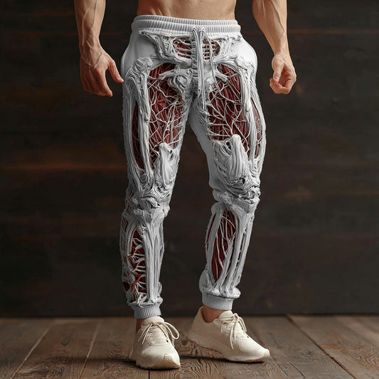Men's Vintage Halloween Skeleton Art Sweatpants artswardrobe