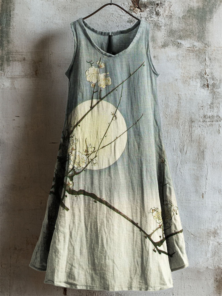 Plum Blossom Moon Gradient Japanese Linen Tank Dress artswardrobe