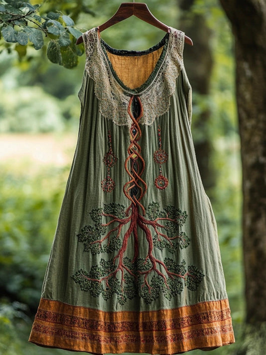 Tree Of Life Vintage Linen Vest Dress artswardrobe