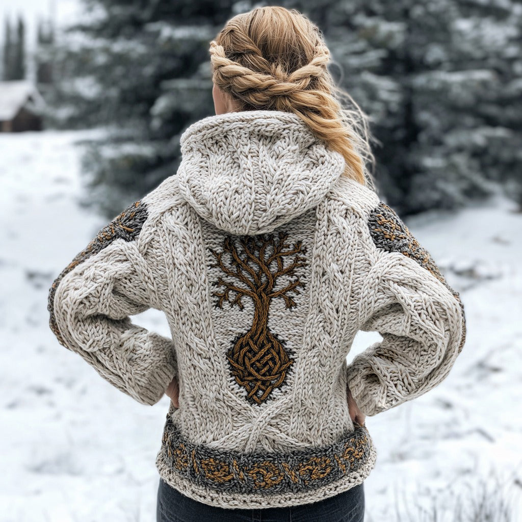 Women's Viking Tribal Tree Of Life Celtic Knotwork Hooded Sweater artswardrobe