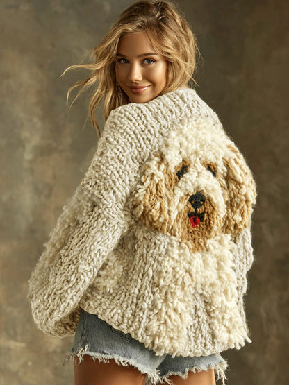 Vintage Fluffy Cute Dogs Felt Cozy Knit Sweater elevenforest