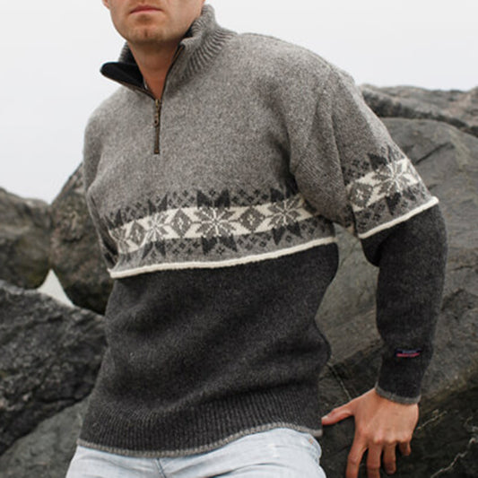 Vintage Warmth Norwegian Knit Jacquard Icelandic Half Zip Collar Sweater（Unisex ） elevenforest