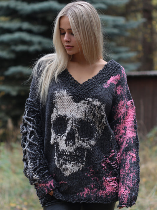 Women's Vintage Halloween Skull Knit Sweater artswardrobe