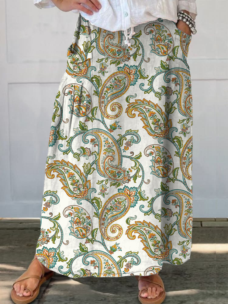 Elegant Line Plants Printed Women's Casual Cotton And Linen