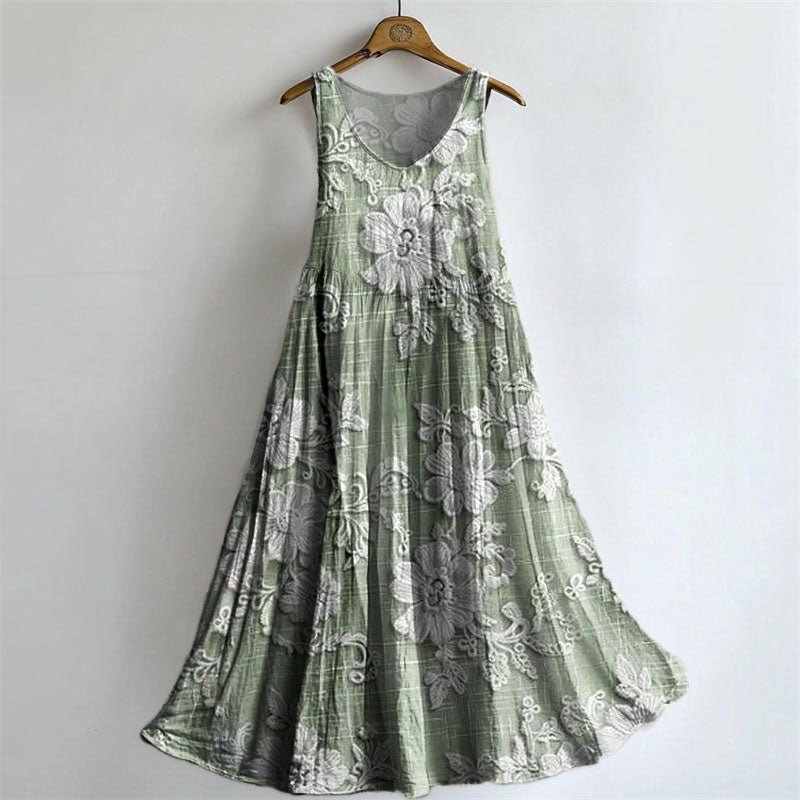 Women's Floral Embellished Pattern Art Print Round Neck Sleeveless Cot