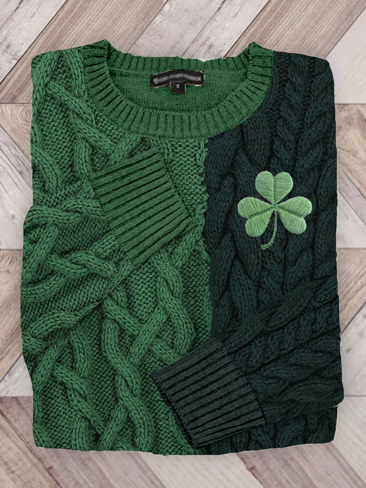 Irish Shamrock Embroidered Jacquard Cozy Sweater elevenforest