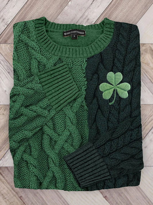 Irish Shamrock Embroidered Jacquard Cozy Sweater elevenforest