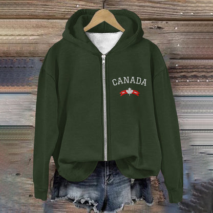 Comstylish Women's Canadian Print Casual Zip Hoodie