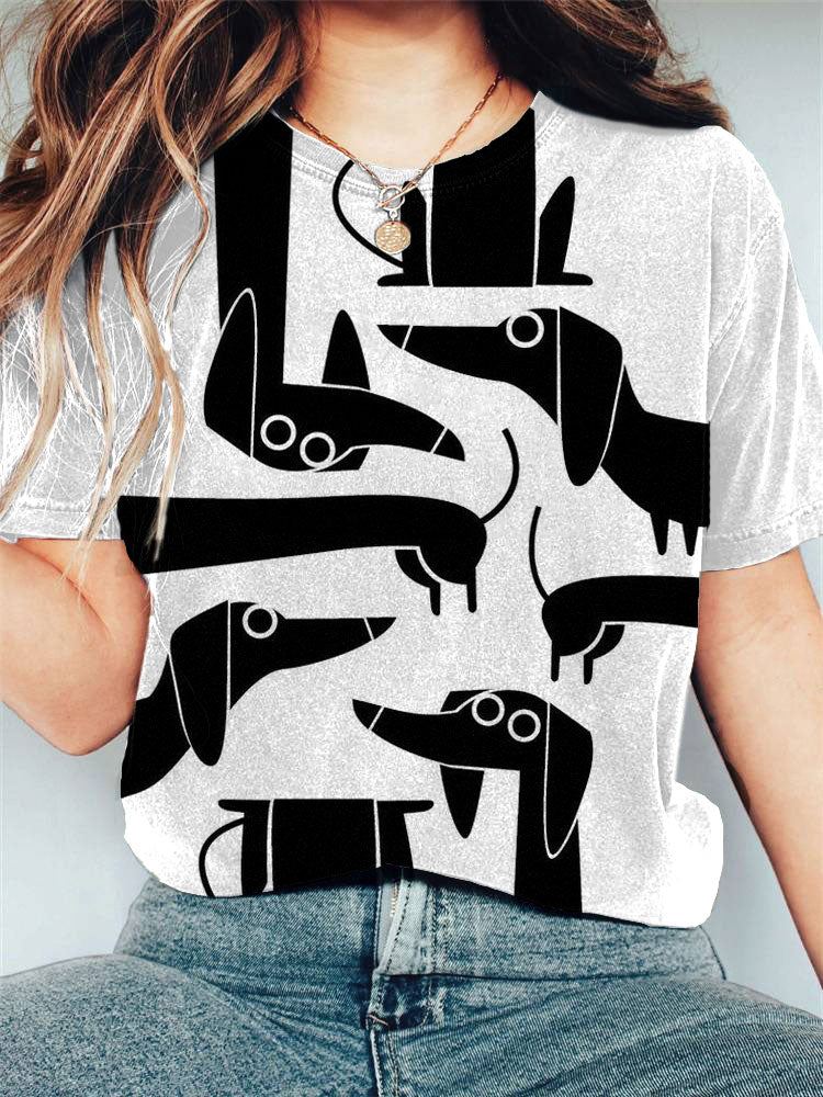 Comstylish Women's Funny Lovely Dachshund Dog Crew Neck Print Casual T-Shirt
