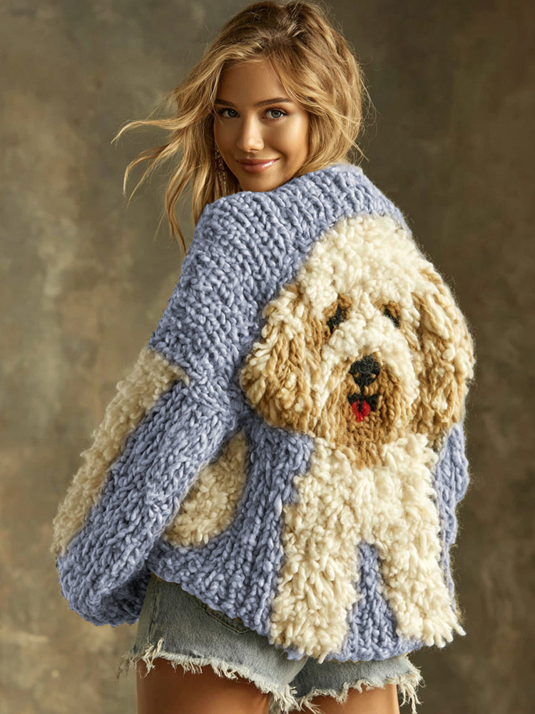 Comstylish Vintage Fluffy Cute Dogs Felt Cozy Knit Sweater