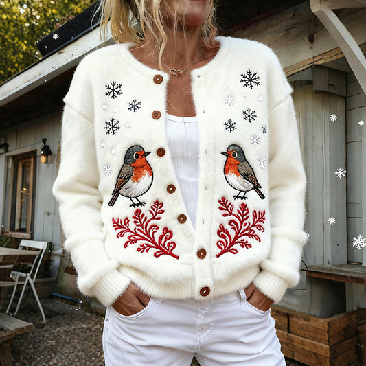 Snow Scene Robin Women's Knit Cardigan