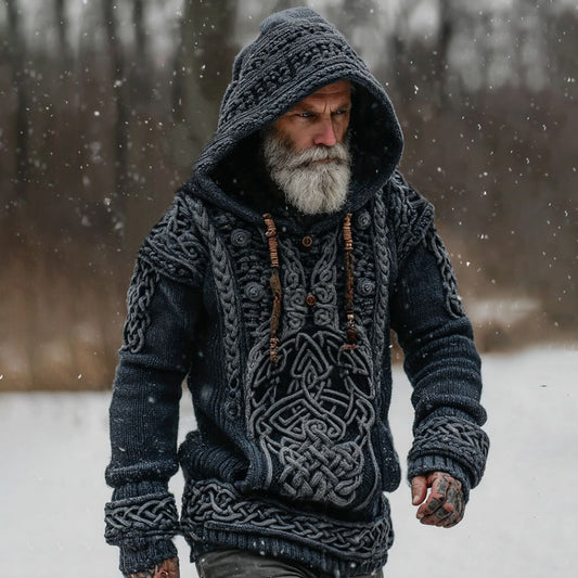 Men's Viking Celtic Knot Contrast Cozy Hooded Sweater artswardrobe