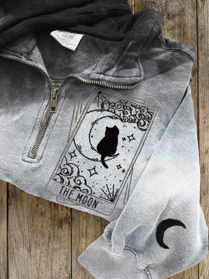 The Moon Tarot Cat Embroidered Zip Up Sweatshirt elevenforest