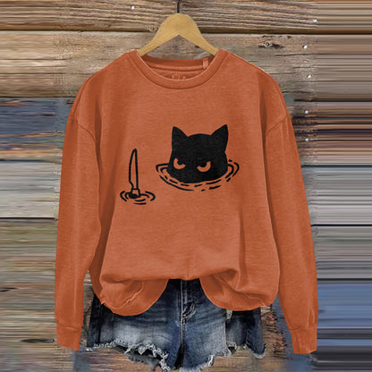 Comstylish Women's Funny Black Cat Assassin Abstract Art Painting Sweatshirt