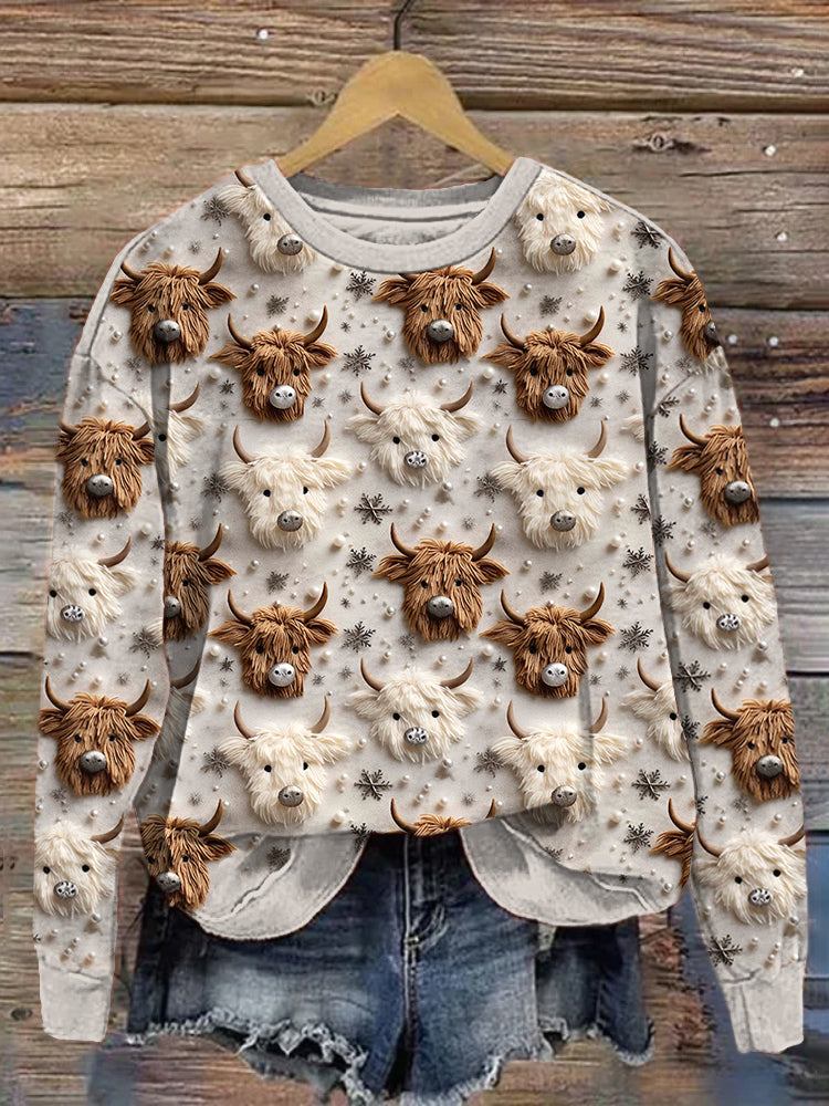 Christmas Highland Cow Embroidery Pattern Sweatshirt artswardrobe