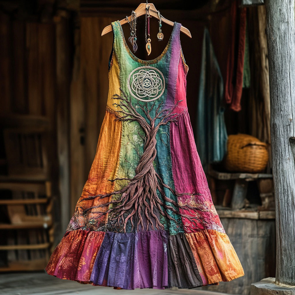 Vintage Life Of Tree Celtic Multicolour Tribal Art Comfy Tank Dress artswardrobe
