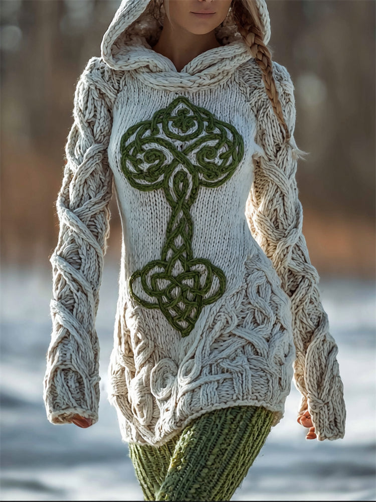 Viking Tree Of Life Celtic Chunky Hooded Sweater Dress artswardrobe