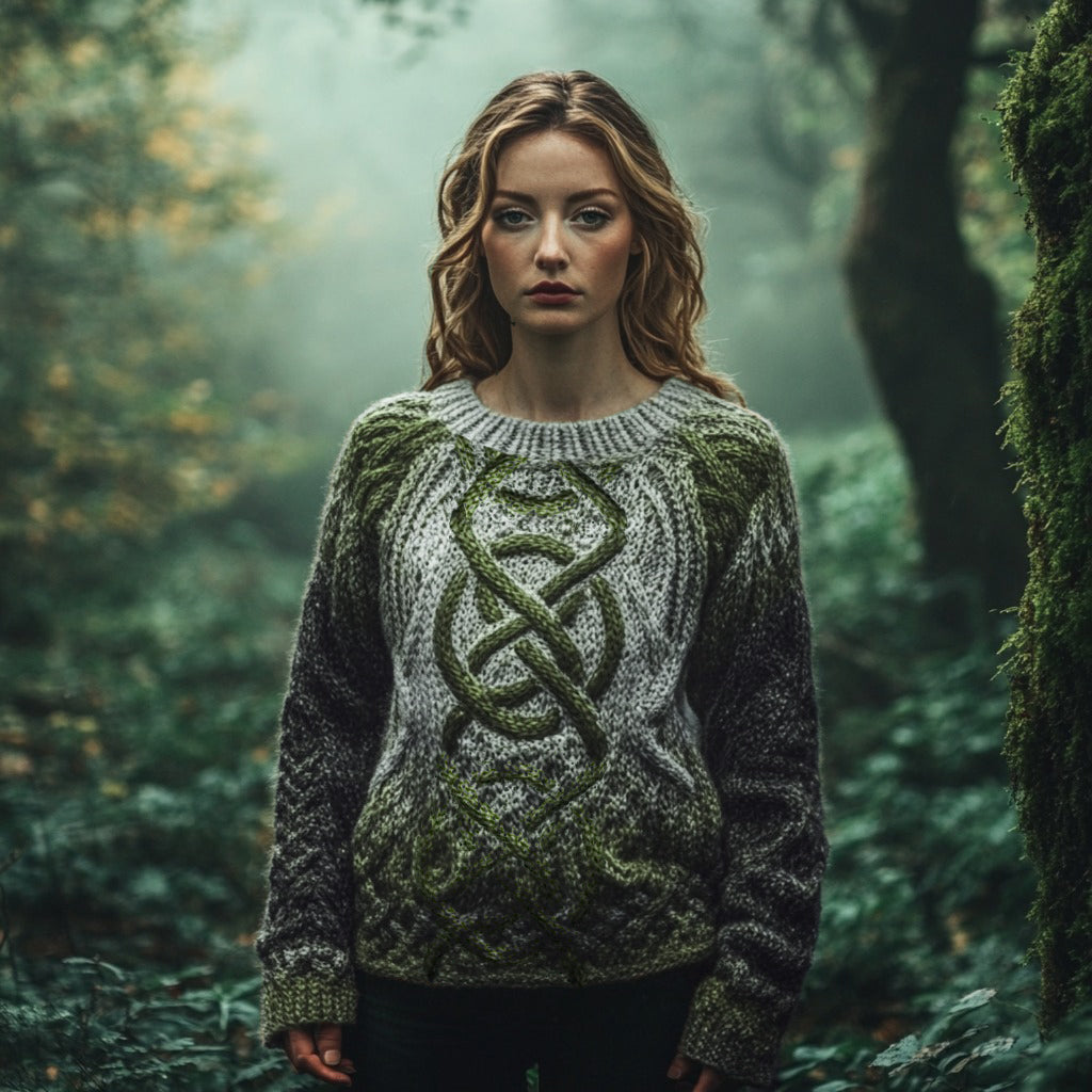 Vingate Gradient Celtic Knot Contrast Color Cozy Sweater elevenforest
