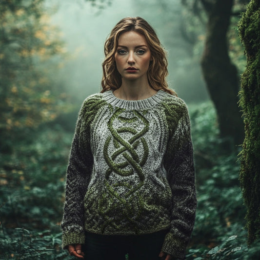 Vingate Gradient Celtic Knot Contrast Color Cozy Sweater elevenforest