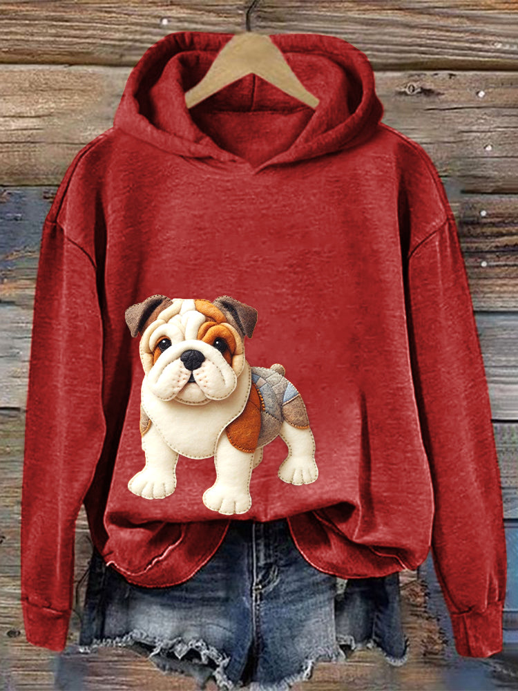 Comstylish Cute Bulldog Felt Art Cozy Hoodie