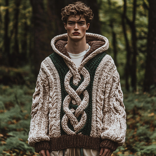 Men's Vintage Celtic Knot Knit Cozy Hooded Sweater artswardrobe