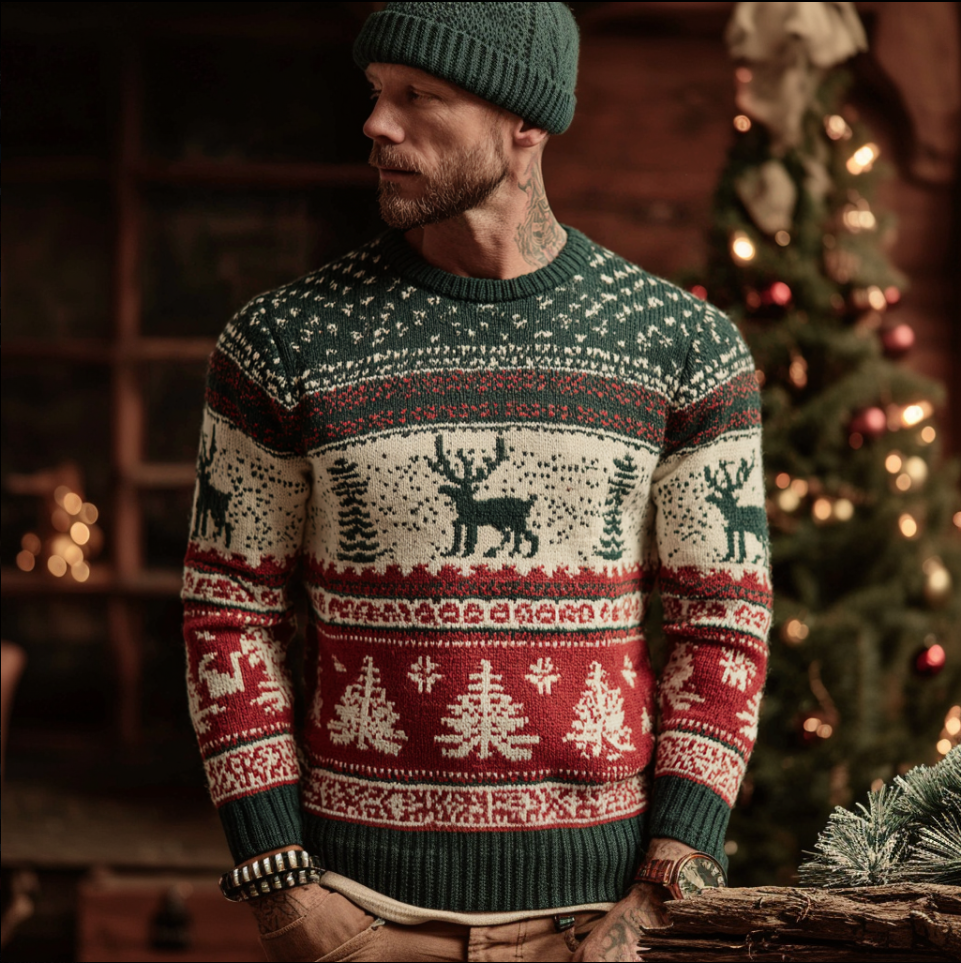 Christmas Men's Round Neck Knit Warm Sweater artswardrobe