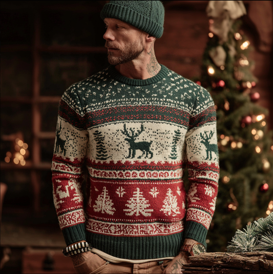 Christmas Men's Round Neck Knit Warm Sweater artswardrobe