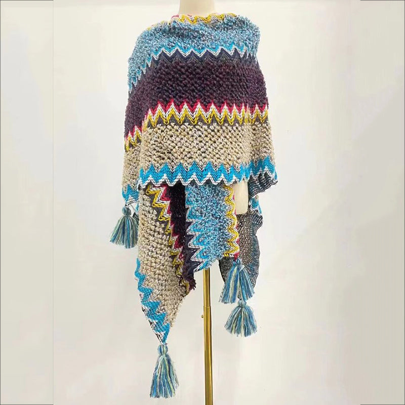 Vintage Gradient Striped Wool Braided Shawl elevenforest