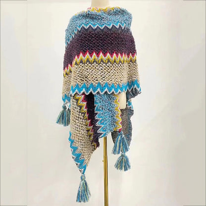 Vintage Gradient Striped Wool Braided Shawl elevenforest