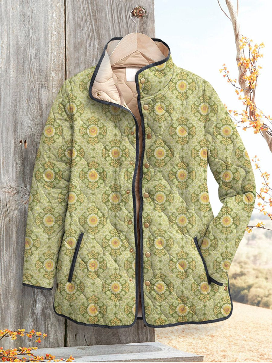 Retro Style Ethnic Pattern Printed Women's Casual Quilted Cardigan