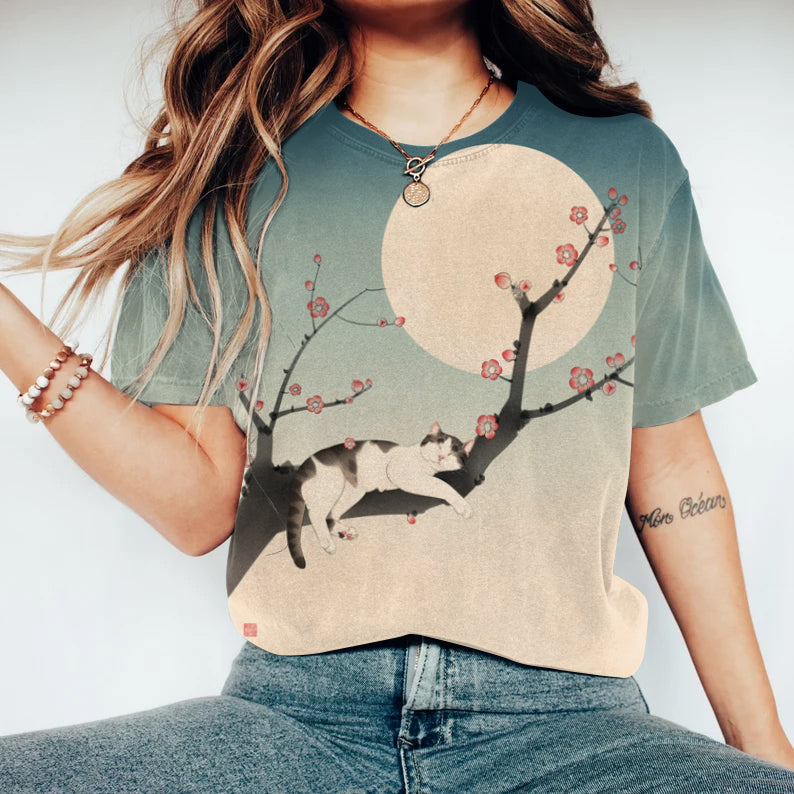Cute Cats Sakura Art Vintage T-shirts elevenforest