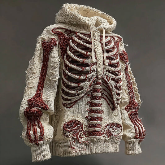 Halloween Skull Men's Knitted Warm Hooded Sweater artswardrobe