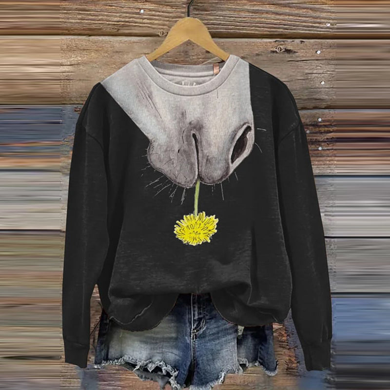 Comstylish Women's Horse Art Print Sweatshirt