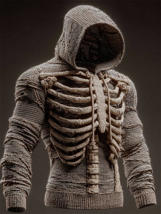 Men's Skeleton Anatomy Mummy Bandages Cozy Knit Hooded Sweater artswardrobe