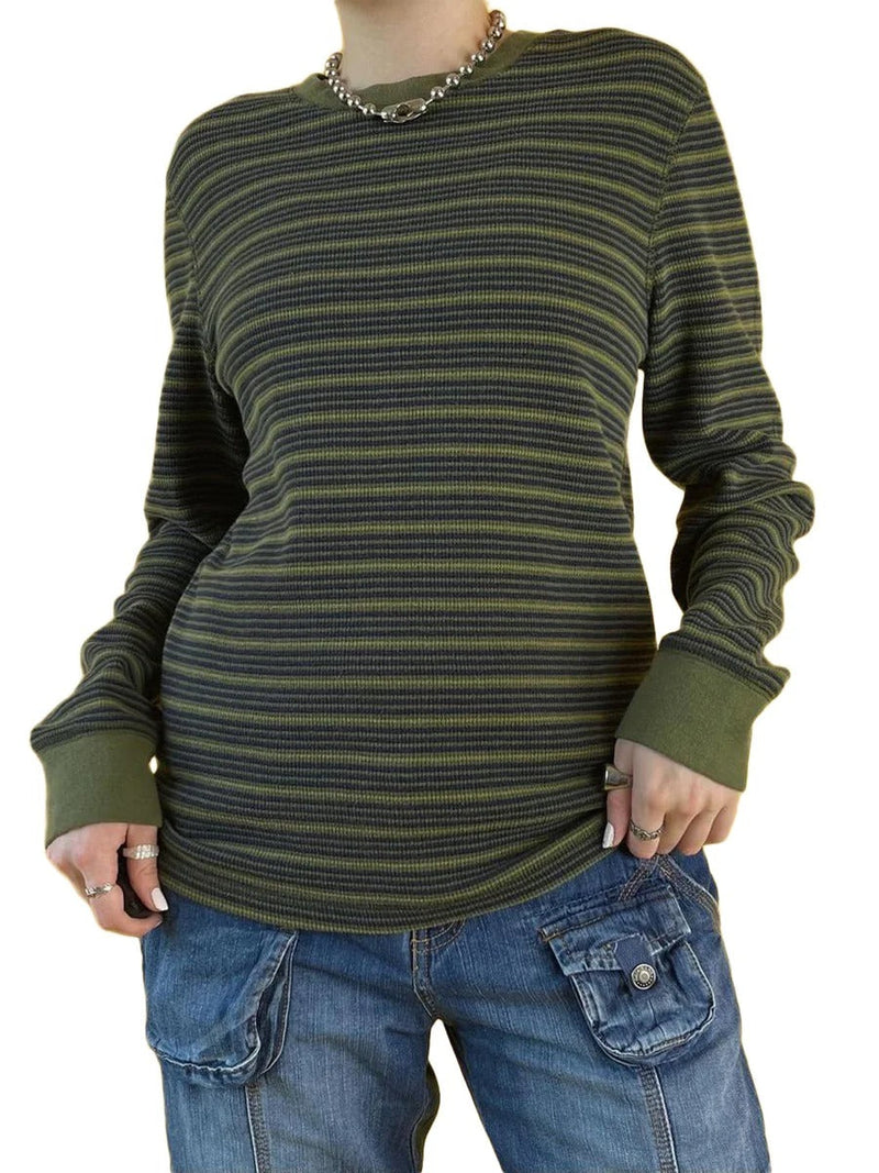 LP | MW - Camicia a maniche lunghe a righe con scollo rotondo