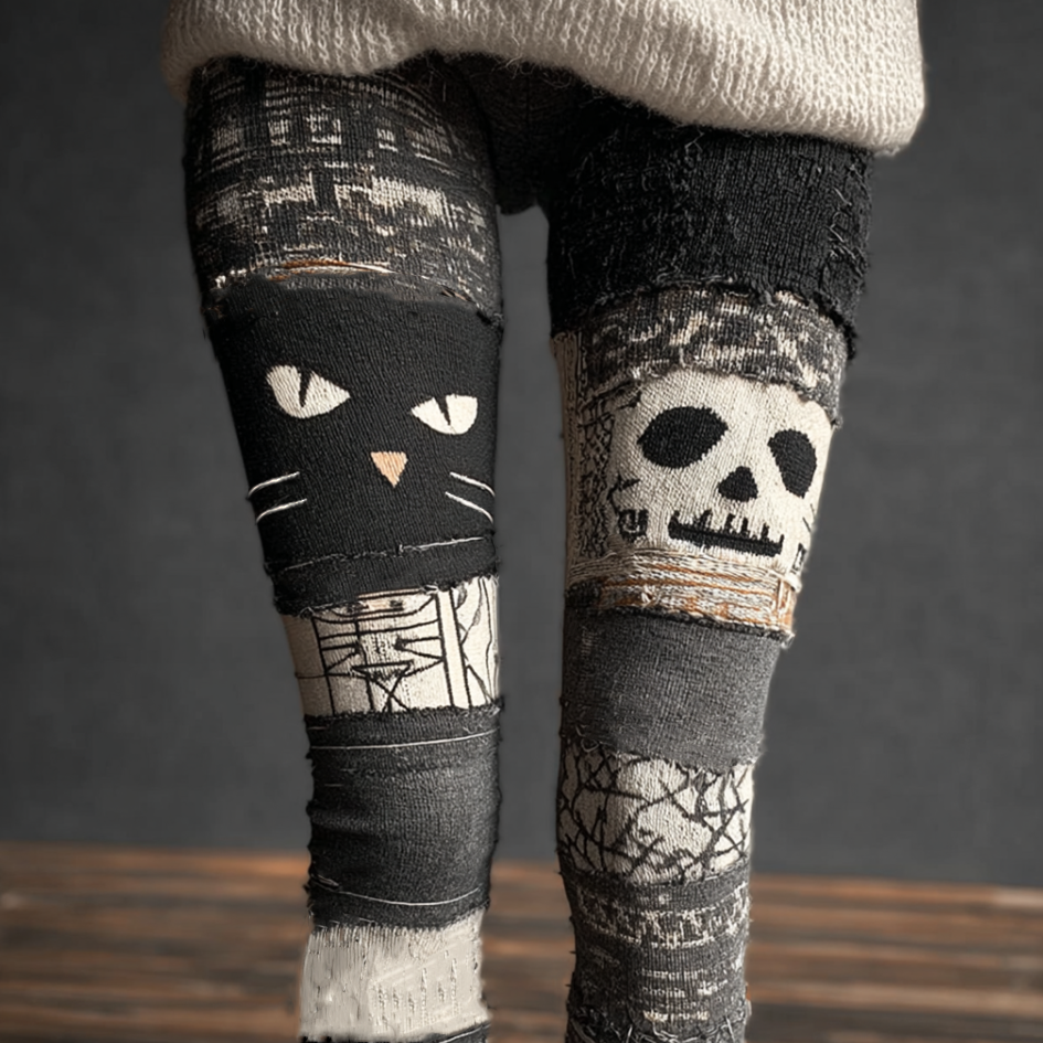Comstylish Halloween Fun Cat Design Women's Knitted Leggings
