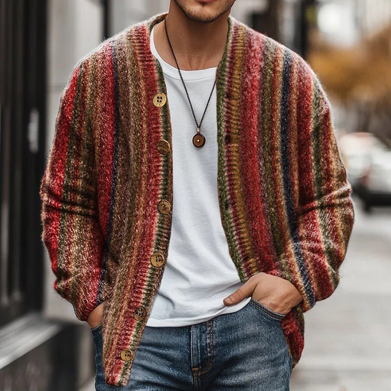 Vintage Colorful Vertical Stripes Button Cardigan Sweater artswardrobe