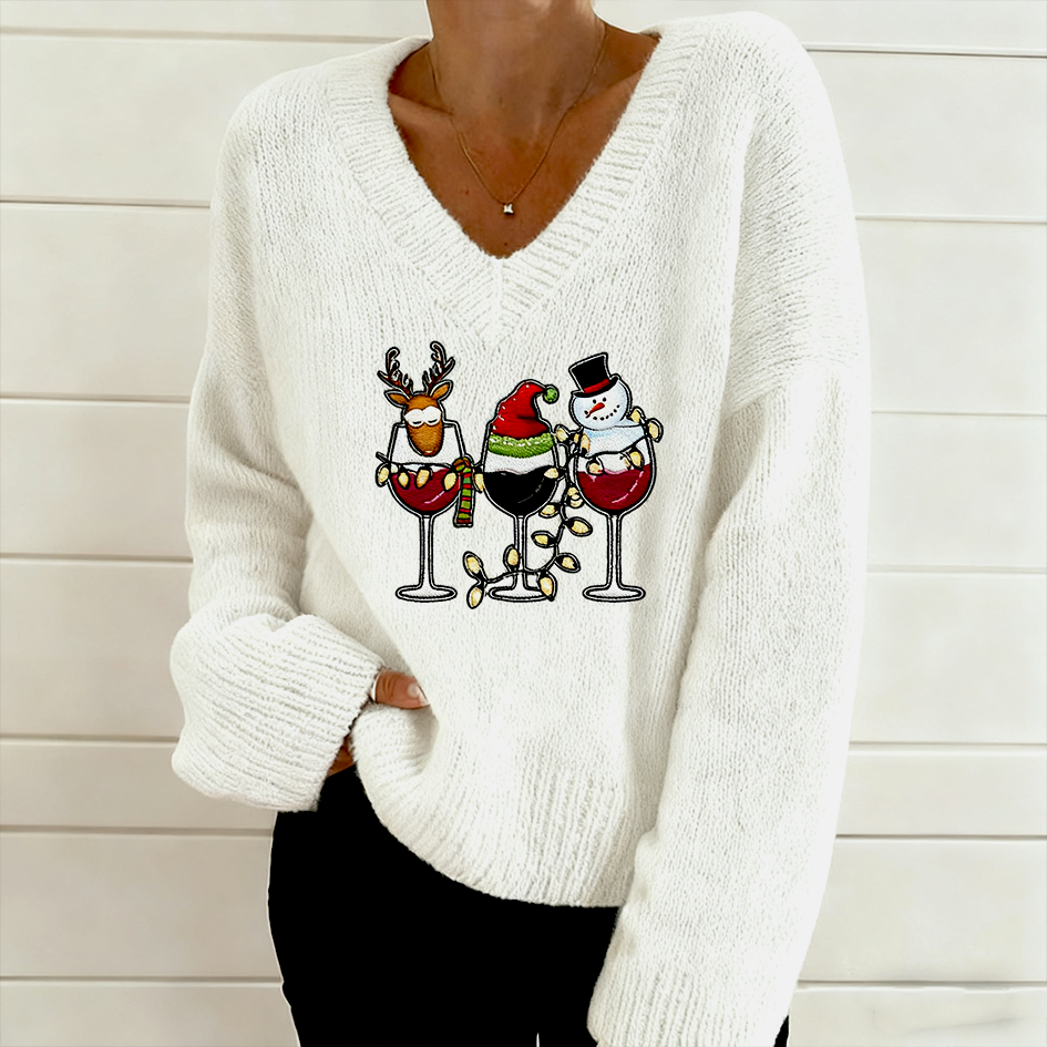 Comstylish Interesting Retro Christmas Pattern Design Women's Knitted Sweater