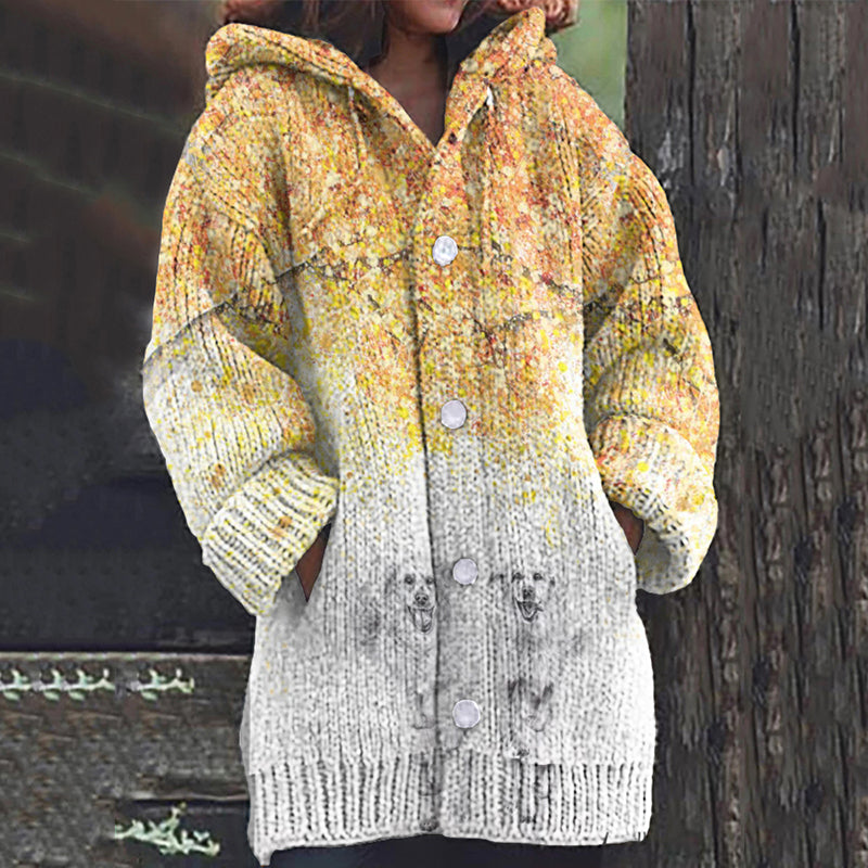 Comstylish Lamb Print Women's Hooded Cardigan Sweater