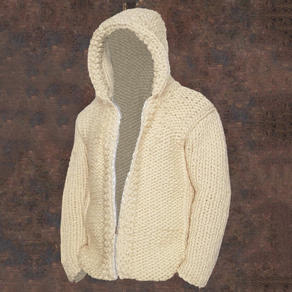 Vintage Cable Knit Basic Zipper Up Hooded Sweater artswardrobe
