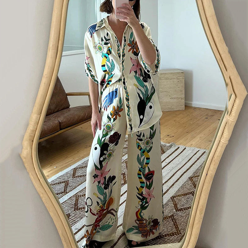 Flower Jungle Print Casual Two-piece Set artswardrobe