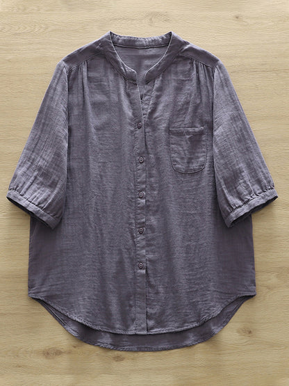 Women's Simple Solid Color Linen Blend Casual Shirt artswardrobe
