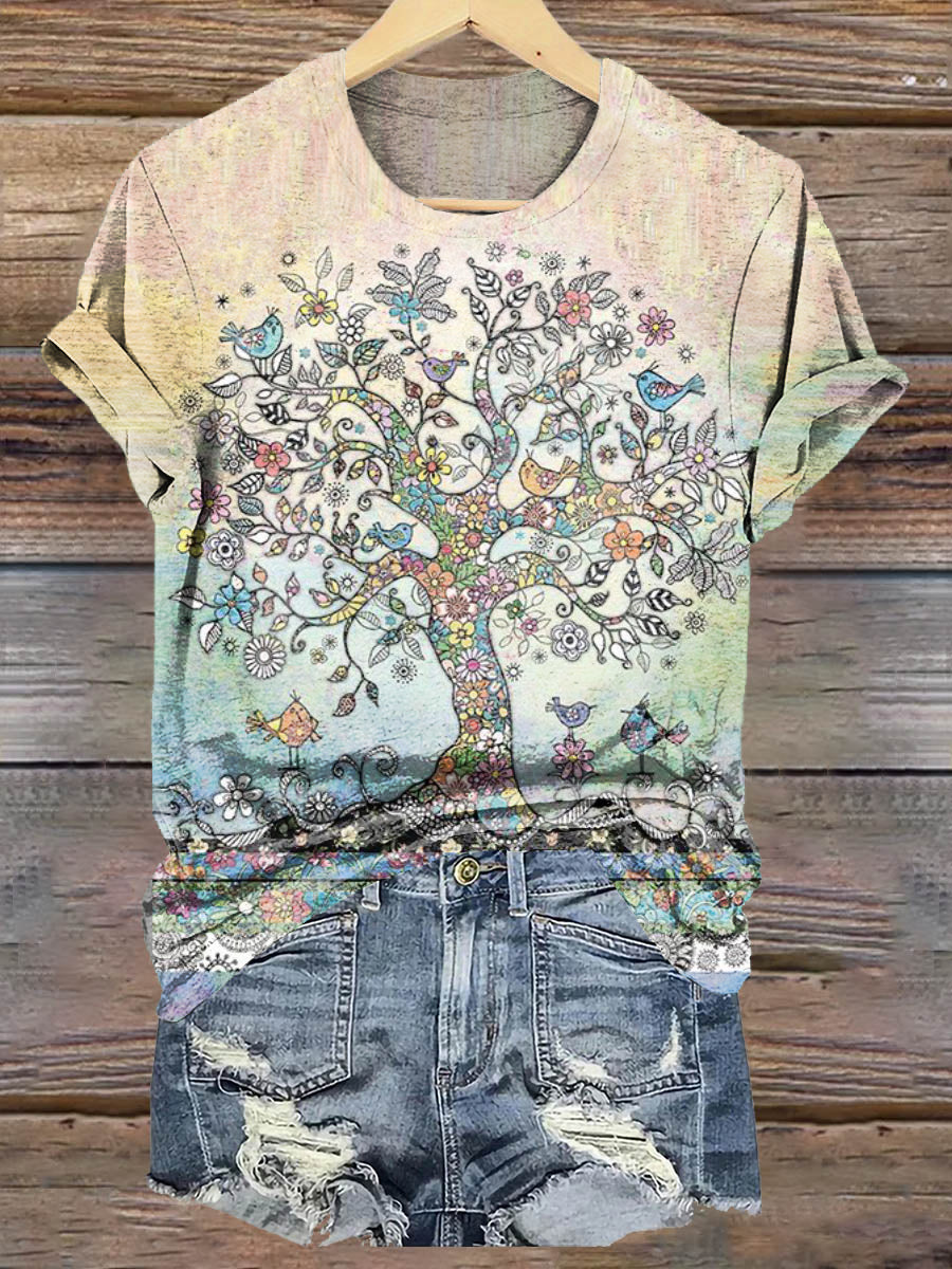 Women's Art Painting Hippie Print Crew Neck T-Shirt