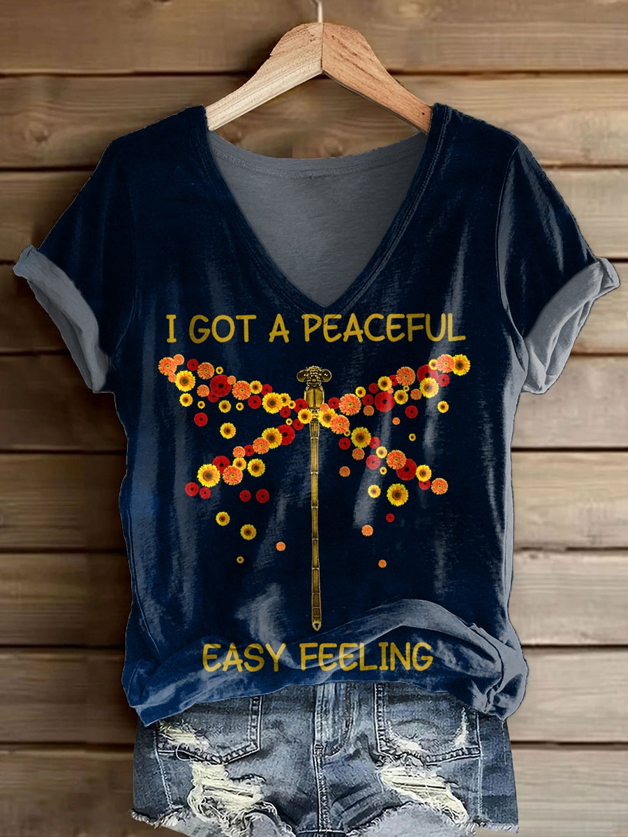 Women's Hippie I Got A Peaceful Easy Feeling Pattern Print V-neck Casu