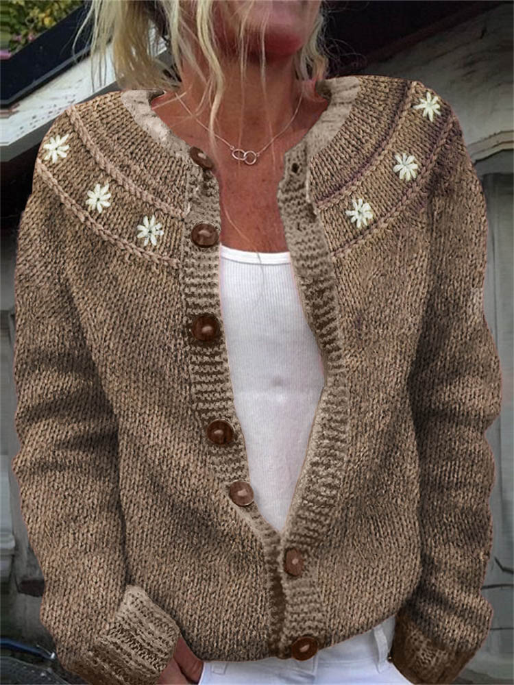 Classy Daisies Yoke Crochet Cozy Knit Cardigan elevenforest
